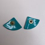 Vintage Earrings Blue & Gold Flecks Triangular/Fan Shaped EUC OS Artsy Abstract Photo 2