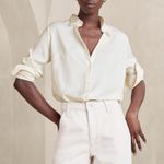 Banana Republic  Factory Long Sleeve Silky Short Collar Button Front Blouse Photo 10