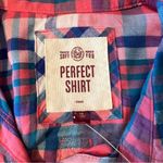 SO  Perfect Shirt Pink & Blue Plaid Soft Rayon‎ Relaxed Fit Button Front Size M Photo 9