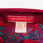 Vintage 80s Halston III Silk Floral Plaid Dress Red Pink Teal Belted Midi Size 4 Photo 12