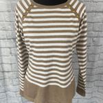 Karen Scott women L boatneck lightweight stripe longsleeve sweater tan & white Photo 0