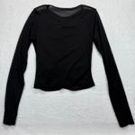 Garage Mesh Top Ruched Long Sleeve See Through Black Blouse Large Photo 4