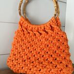 Chunky Orange Crocheted Purse Large Handmade Vintage Retro 70s | Bamboo Handle Photo 6