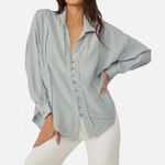 We The Free  by Free People blue white stripe button front oversized tunic top Photo 0