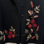 Vintage Floral Embroidered Black Sweater cardigan Size L Photo 1