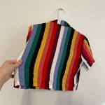 Forever 21 NEW NWT Rainbow Striped Short Sleeve Cropped Button Down Crop Top S Photo 9