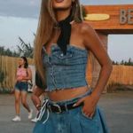 ZARA crop top corset denim jeans button up Photo 6