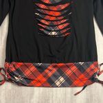 Long sleeve red and black plaid pattern ruched drawstring funnel neck shirt Size L Photo 2