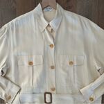 Calvin Klein Vintage Tie-Waist Safari Style Jacket in Ivory Cream Size 4 / Small Photo 1