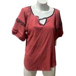 Adrienne Vittadini  Women's Red Crochet Blouse 1X Short Sleeve Casual Photo 2