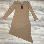 NWT 24seven Comfort Apparel Tan High Low Long Sleeve Round Neck Dress Size Small Photo 3
