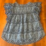 Crown & Ivy  Top Large Denim Blue Embroidered Eyelet Flutter Sleeve Photo 5