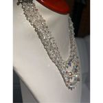 Vintage 50's Triple Strand Aurora Borealis Glass Bead Necklace Faceted Beads Silver Photo 2