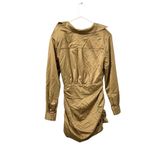 House Of CB Christy Women's Olive Satin Shirt Dress Size L Short V-Neck Photo 4