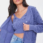 Forever 21 Womens size medium sweater Cornflower blue Cable Panel knit button up cardigan‌‌ Photo 0