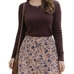 American Eagle  Burnout Velvet Floral Mini Skirt Size Large Purple Cream Fall Photo 0