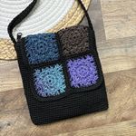 Vintage Chateau Black Granny Square Knit Crossbody Bag Small Purse Photo 1