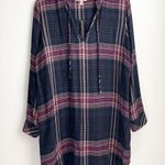 Cloth & Stone  Plaid Tunic Shirt Dress Long Sleeve Knit Blue Pink L Photo 0