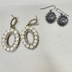 2 Pairs Rhinestones Costume Jewelry Dangle Earrings Pierced Glam Silver Photo 3