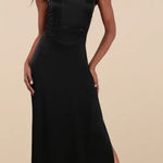 Lulus Extraordinary Presence NWT size Large Black Satin Strapless Maxi Dress Photo 0