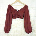 Urban Outfitters  Twist Front Crop Top Women XS Terra Cotta Embroidered Vneck $64 Photo 1