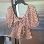 ASTR ππ Tie Back Bubble Sleeve Top ~ Yellow Multi Ditsy Large L NWT Photo 5