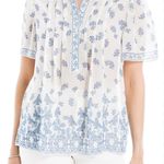 Max Studio  Blue and White Boxy Short Sleeve Blouse Photo 0