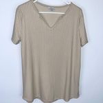 White Birch Light Beige Tan V-Neck Striped Short Sleeve Top Small Photo 6