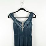 WATTERS Evelyn Steel Blue Stretch Velvet Off Shoulders V Photo 4