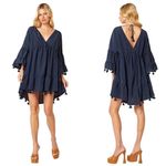 MISA Los Angeles MISA Mahtab Crinkled Bell-Sleeve Mini Dress In Midnight Navy Blue Photo 1