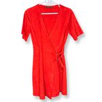 ZARA Trafaluc Collection Red Faux Suede Short Wrap Dress Sz S Photo 2