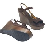 via spiga new ❤︎ Wood Platform Bow Strappy Sandals ❤︎ Chocolate Suede ❤︎ 10.5M Photo 11