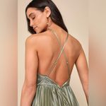 Lulus LULU’S Elaborate Charm Olive Green Satin Pleated Backless Maxi Dress Photo 7