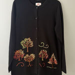 Quacker Factory Cardigan Sweater Size M Black Fall Leaves Embroidered Sequin Photo 0
