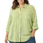 Sigrid Olsen  Blouse Women's Large Green 100% Linen Button Up Long Sleeve Top Photo 0
