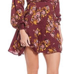 Free People ‎ Morning Light Mini Dress Long Sleeve Floral Satin Purple Size 0 New Photo 0