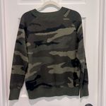 John + Jenn Fitz Camo Sweater Small Green Deep V Neck Wool Blend Long Sleeves Photo 4