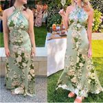 Reformation NWOT  Veria Silk Halter Dress in Tarragon Size 6 Photo 9