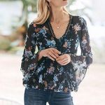 White House | Black Market Floral Print Flared 2 Piece Set Top Size S Photo 0