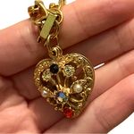 Vintage 70s Gold Tone Coquette Charm Bracelet Heart Key Victorian AB Pearl 6.5” Photo 4