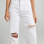 Bershka White High Waisted Straight Wide Leg Ripped Pants Denim Jeans Photo 1
