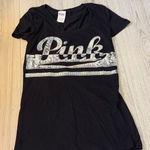 PINK - Victoria's Secret Victoria’s Secret pink Black Silver Sequin Design short sleeve bling shirt top Photo 0