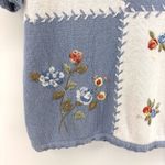 Vtg Salon Studio Haband Knit Floral Embroidered Sweater Large Coastal Grandma Blue Photo 1