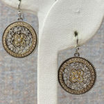 Sparkling Two Tone Round Medallion Pave Crystal Rhinestone Drop Dangly Earrings Silver Photo 0