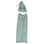 Women's Two Piece Maxi Skirt with Halter Top in Green, Size XL Green Photo 1