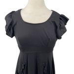 Vintage 70s Ruffled Pockets Mini Dress Black Fit & Flare Ruffles Scoop Womens XS Photo 2