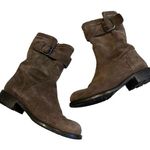 Garnet Hill Taupe Suede Buckle Accent Mid Calf Moto Boot, Sz 6.5 Photo 0
