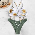 Zaful NWT  Sunflower Print Bikini Swim Set Size Large Photo 0