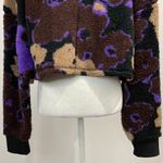 BP New  Floral Print Sherpa Fleece Cropped Sweatshirt Black Brown Purple Photo 12