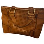 Michael Kors Leather Satchel Tote Bag Woven Details Buckle Accents Brown Photo 5